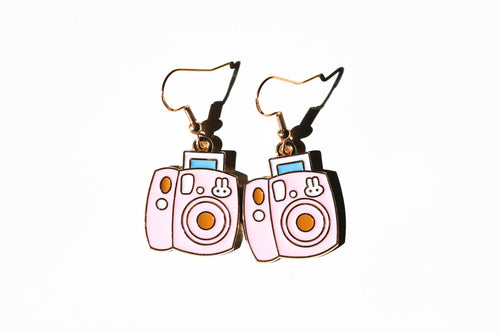 pink polaroid camera earrings