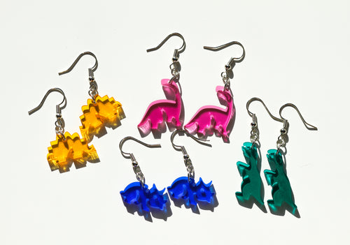 colorful dinosaur earrings