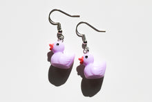 Load image into Gallery viewer, purple duck earrings
