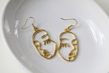 Load image into Gallery viewer, gold abstract face earrings bowl
