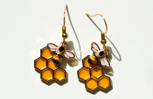 Load image into Gallery viewer, bee honeycomb earrings
