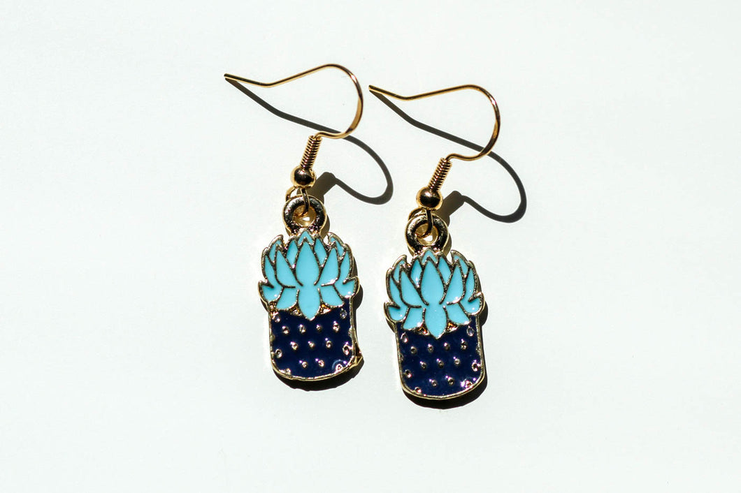 Blue Potted Plant Earrings