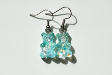 Load image into Gallery viewer, blue glitter gummy bear earrings
