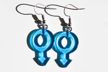 Load image into Gallery viewer, blue boy symbol clear earrings
