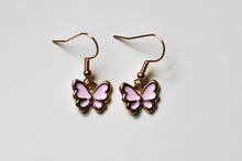Load image into Gallery viewer, pink butterfly earrings with gold accent
