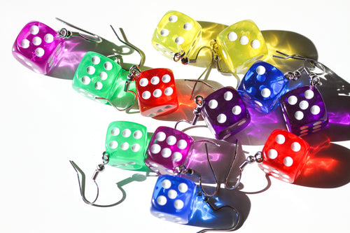 colorful dice earrings