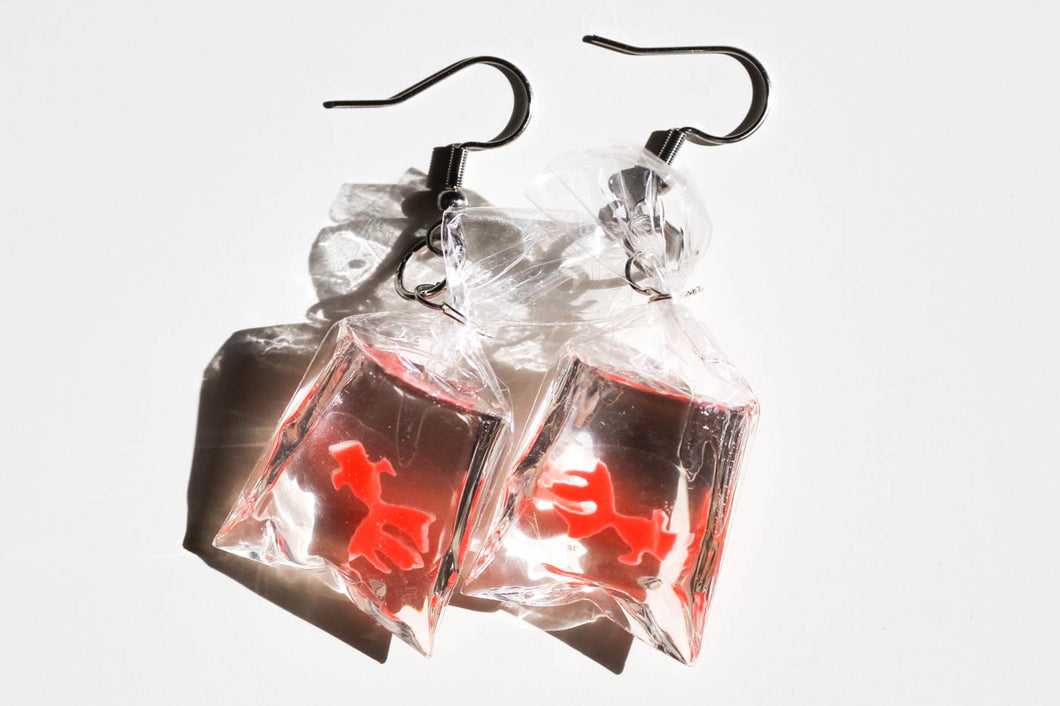 orange goldfish in a bag earrings