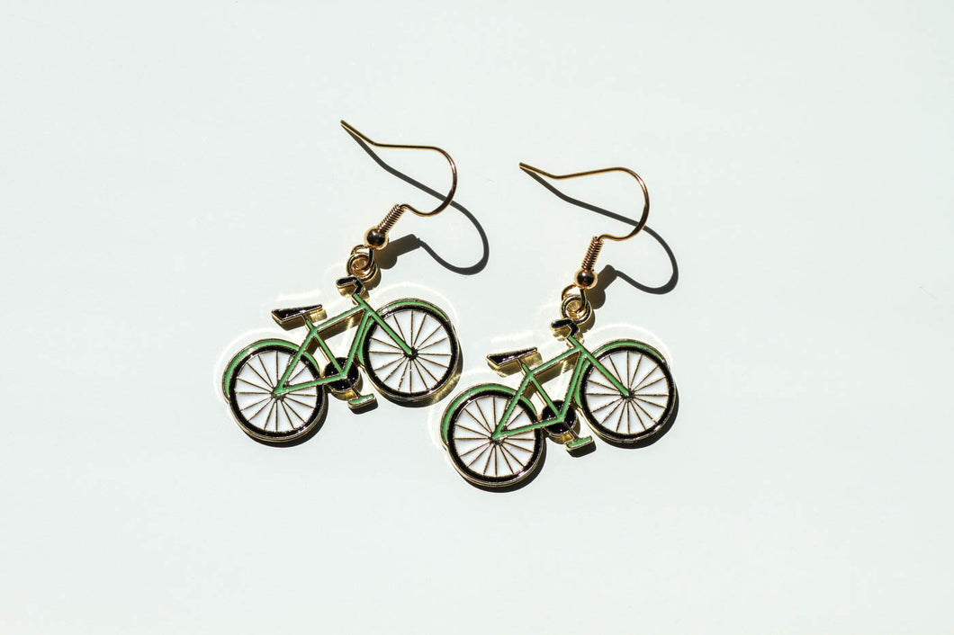 Green Bicycle Earrings