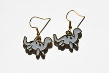 Load image into Gallery viewer, grey dinosaur charm earrings

