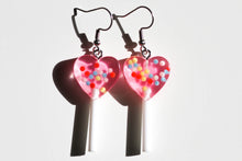 Load image into Gallery viewer, pink heart lollipop earrings
