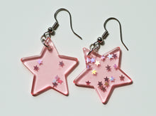 Load image into Gallery viewer, pink glitter star earrings
