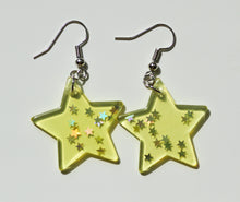 Load image into Gallery viewer, yellow glitter star earrings
