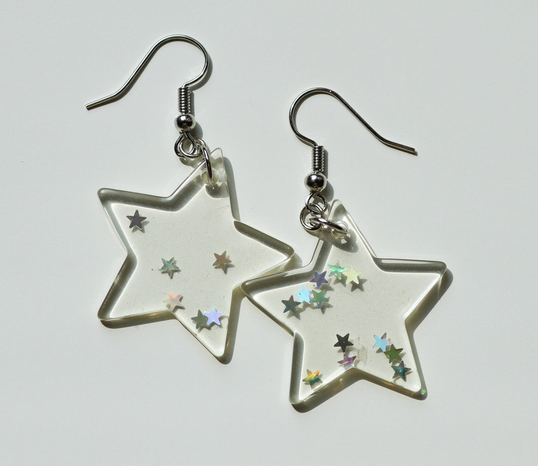 clear glitter star earrings