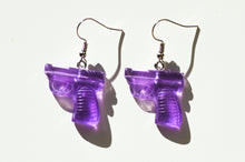 Load image into Gallery viewer, purple pistol earrings
