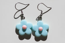 Load image into Gallery viewer, light blue colorful flower earrings
