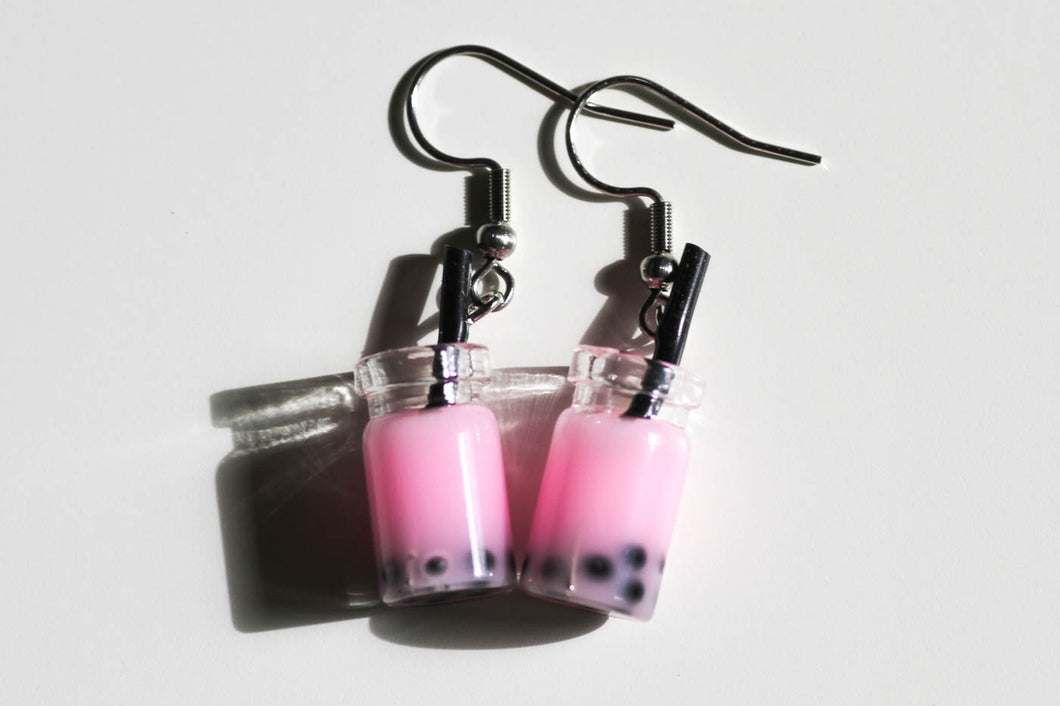 light pink boba tea earrings