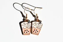 Load image into Gallery viewer, peach boba tea charm earrings
