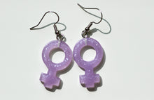 Load image into Gallery viewer, purple Girl Symbol Earrings
