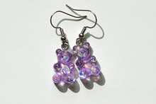 Load image into Gallery viewer, purple glitter gummy bear earrings

