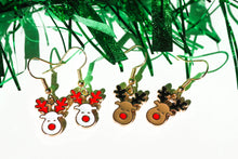 Load image into Gallery viewer, reindeer earrings green tinsel

