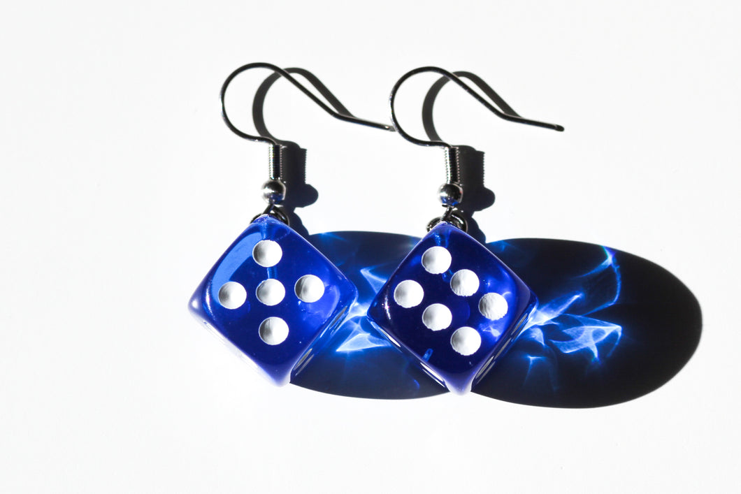 royal blue dice earrings