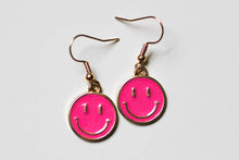 Load image into Gallery viewer, smiley face earrings hot pink
